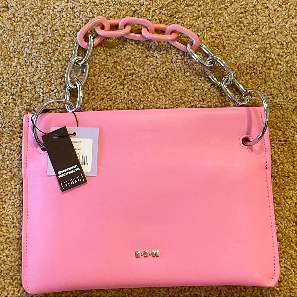 NWT House Of Want Vegan Leather Chill Clutch Handbag Taffy Pink - Picture 9 of 11